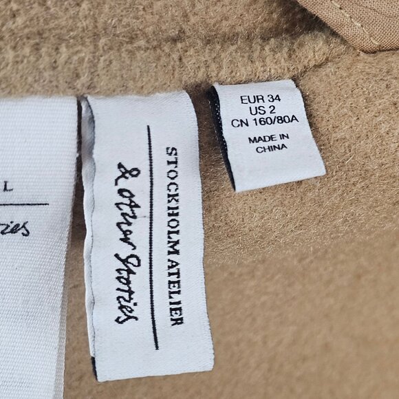 Womens 2 Business Casual Fall Winter Harvest Office Overcoat Tan & Other Stories - Picture 10 of 11